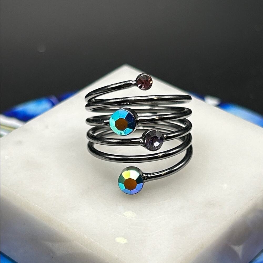 Fashion Costume Cocktail Ring Black AB Rhinestones #K60 Size 7.5